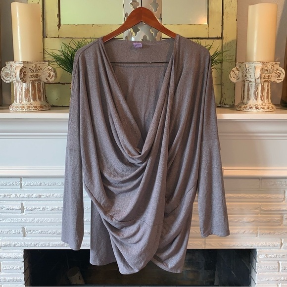 Splendid Studio Gray Purple Draped Oversized Long Sleeve Yoga Top NEW LARGE - Picture 1 of 6